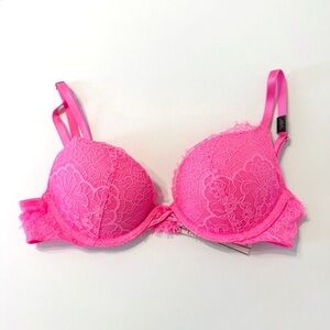 Victoria’s Secret hot pink lace dream angels push-up bra